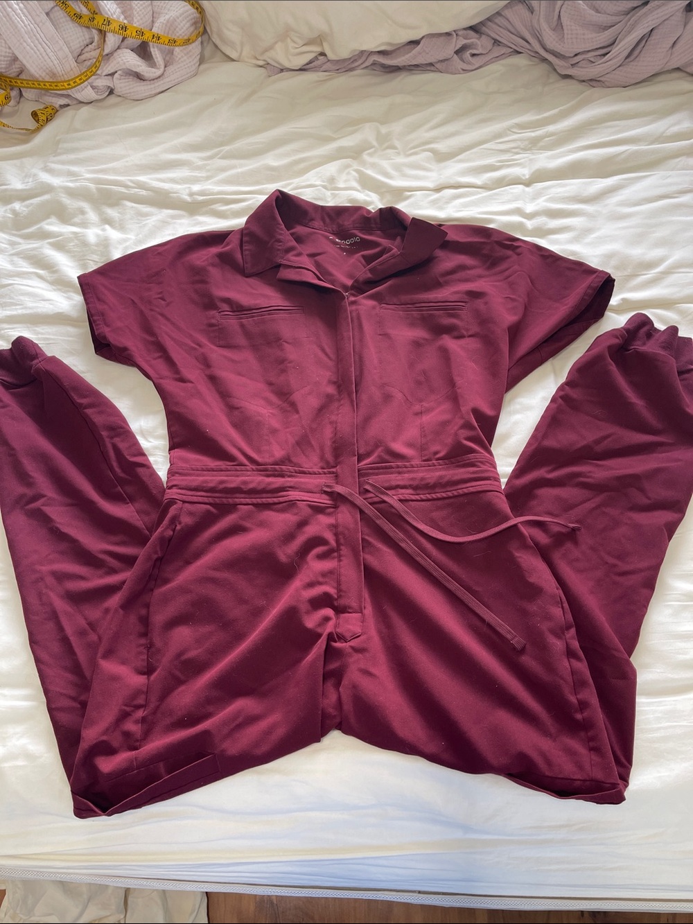 Mandala Women's Burgundy scrubs Jumpsuit - Picture 2 of 6